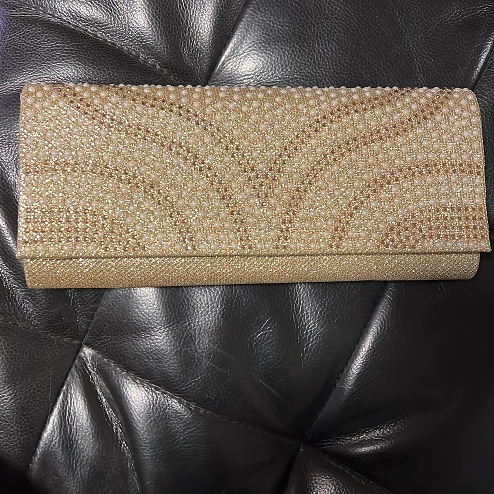 Gold and Pearl Clutch with Chain